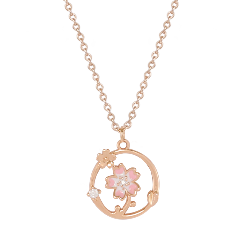 純銀對鍊，情侶項鍊 圓環櫻花造型；訴說甜美少女情懷（3506女款）