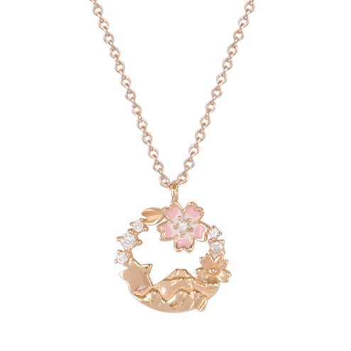 純銀項鍊，女士項鍊 富士山櫻花；鏤空設計展現獨特的藝術感（3518玫瑰金）