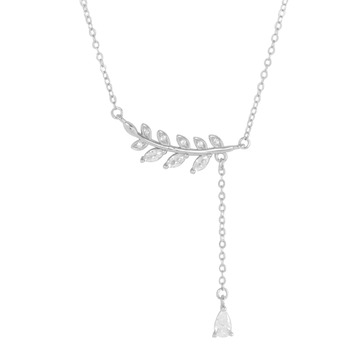 純銀項鍊，女士項鍊 麥穗鑲鋯設計；垂墜搖擺更顯柔美大方（3516銀色）