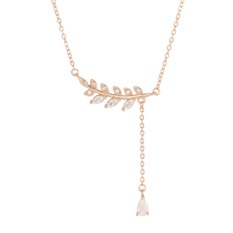 純銀項鍊，女士項鍊 麥穗鑲鋯設計；垂墜搖擺更顯柔美大方（3516玫瑰金）