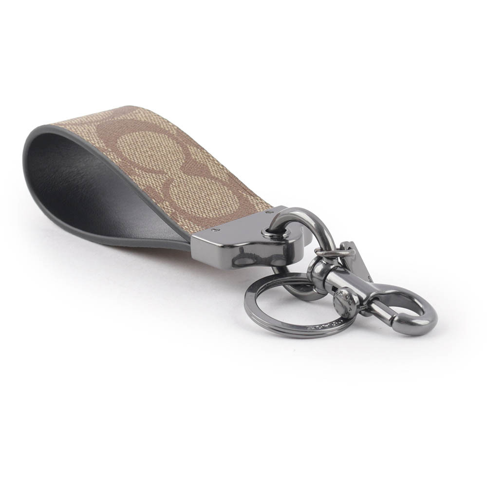 【COACH】Loop 塗層帆布拼皮革吊飾/鑰匙圈(卡其色) CJ748 QBKHA