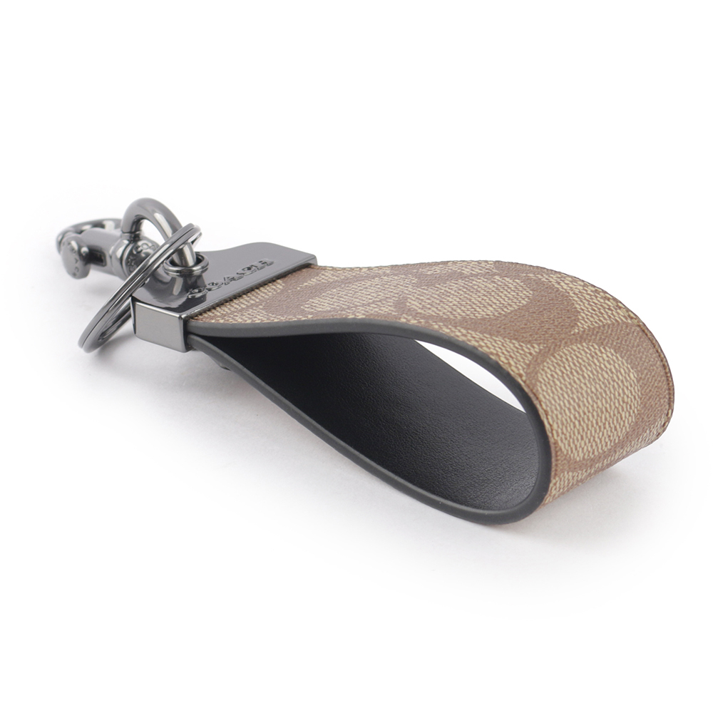 【COACH】Loop 塗層帆布拼皮革吊飾/鑰匙圈(卡其色) CJ748 QBKHA