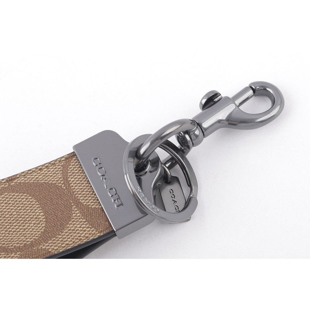 【COACH】Loop 塗層帆布拼皮革吊飾/鑰匙圈(卡其色) CJ748 QBKHA