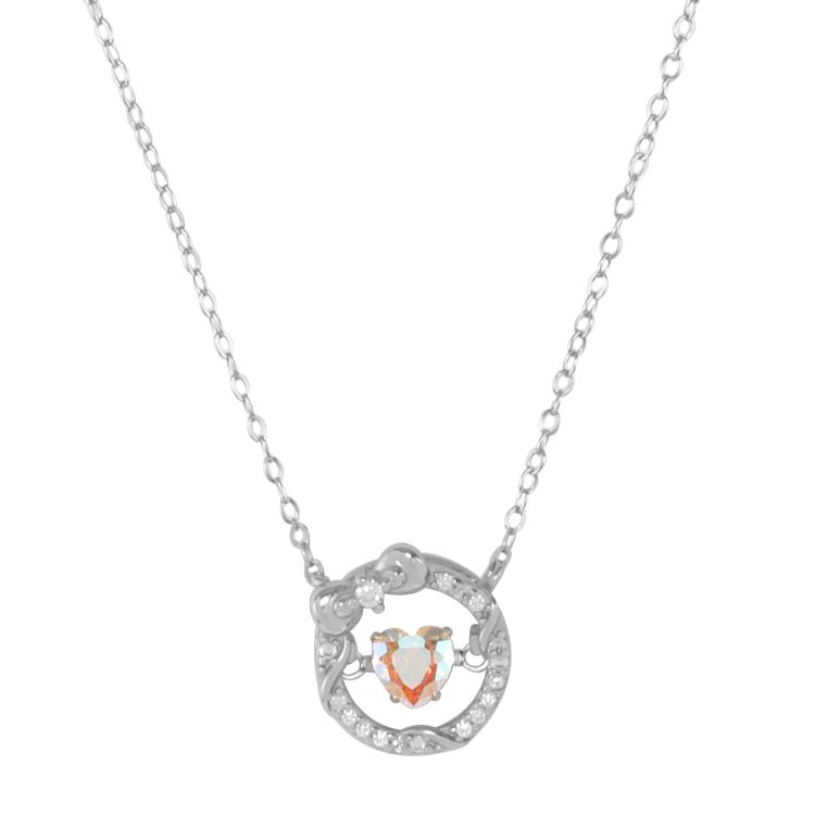 純銀項鍊，女士項鍊 圓環與愛心鋯石閃動設計；唯美動人的少女情懷（3517銀色）