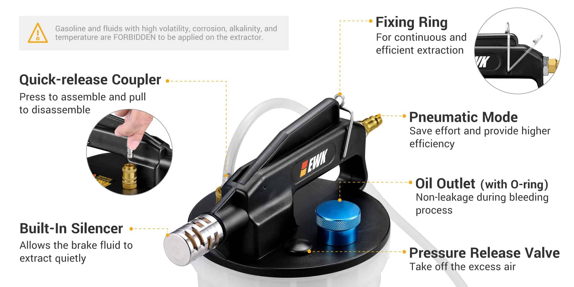 OEMTOOLS 22506 2 L Vacuum Brake Bleeder Kit w/2 L Brake Fluid Extractor and  1 L Automatic Refilling Bottle