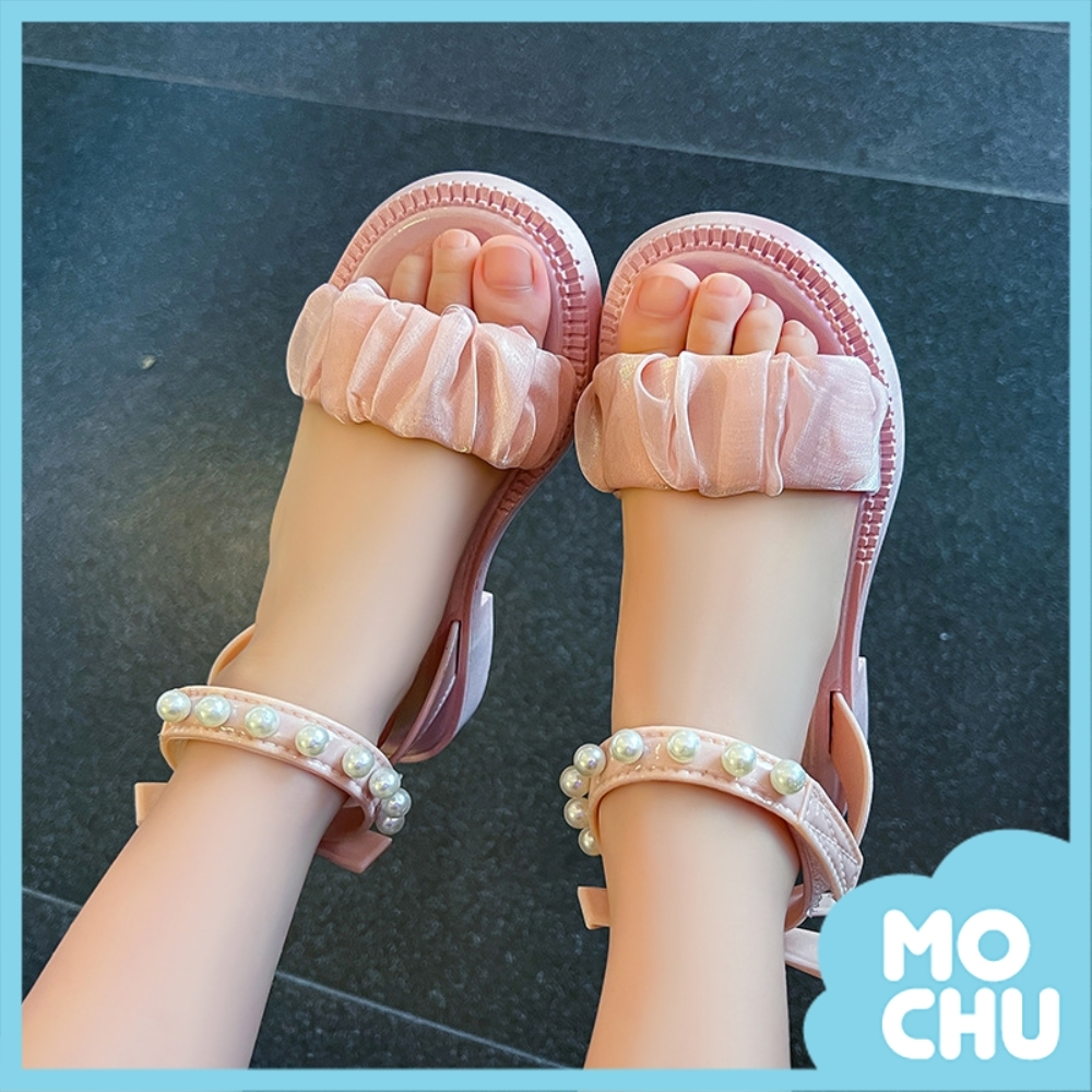 華麗珍珠露趾兒童涼鞋(三色)
