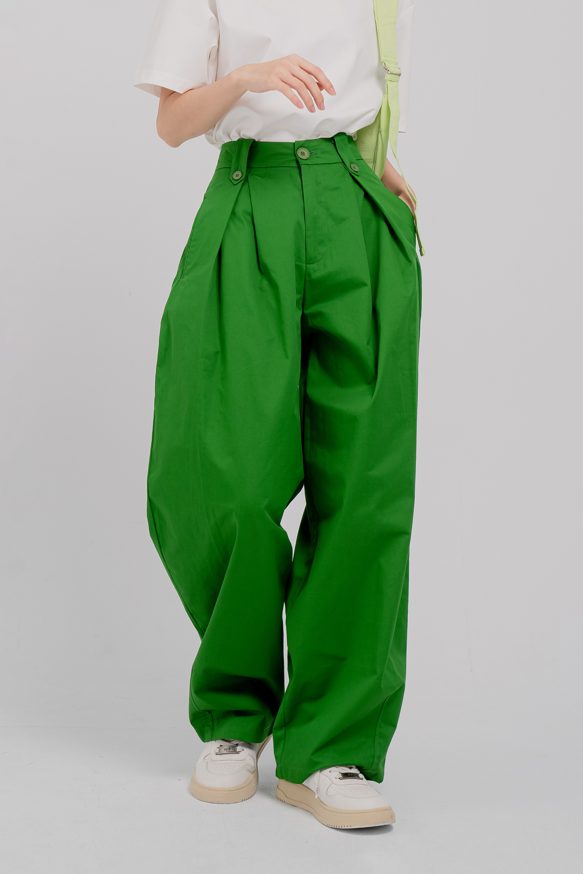 就要這個綠~復古寬鬆落地長褲