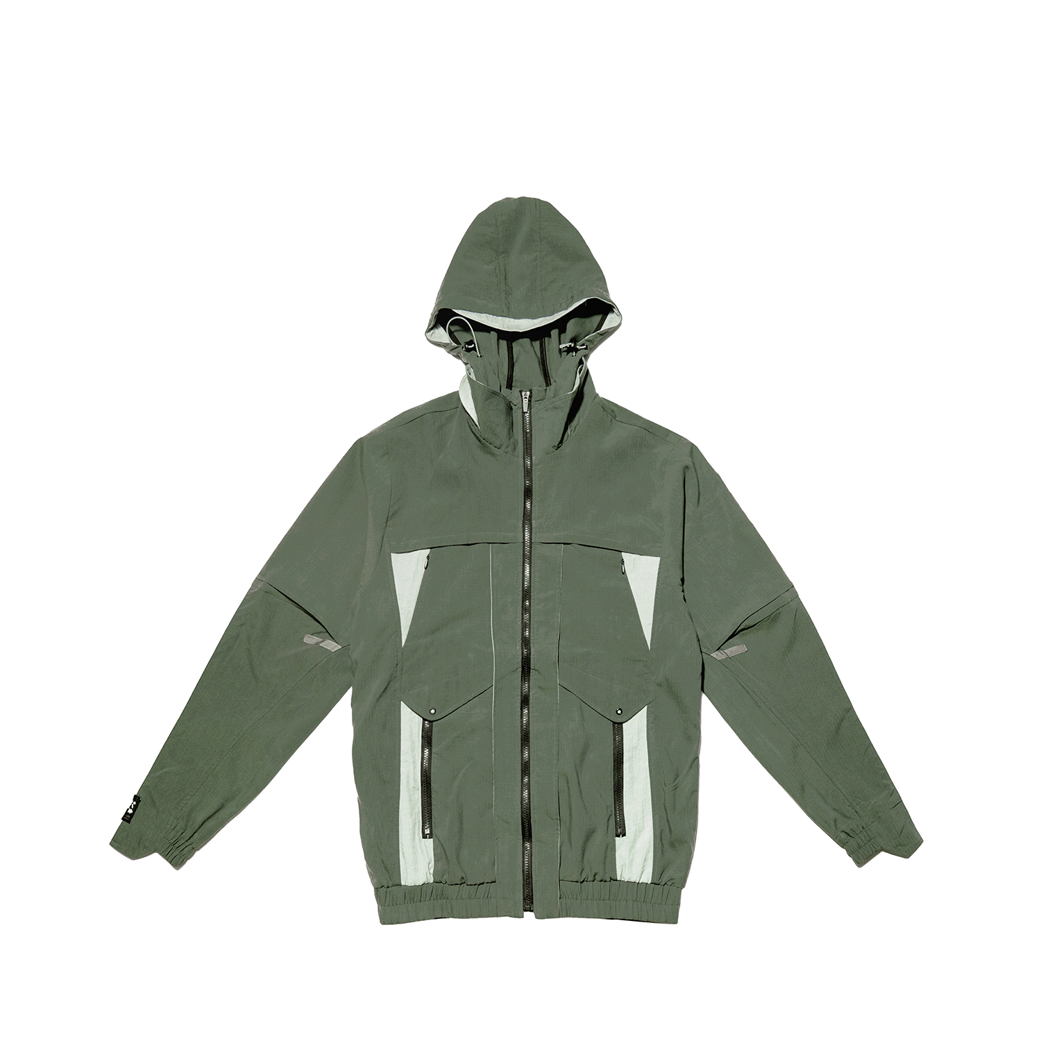 袖摺剪接機能外套- 灰綠