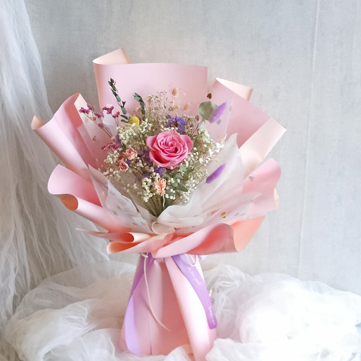 G93｜粉色系永生玫瑰花束