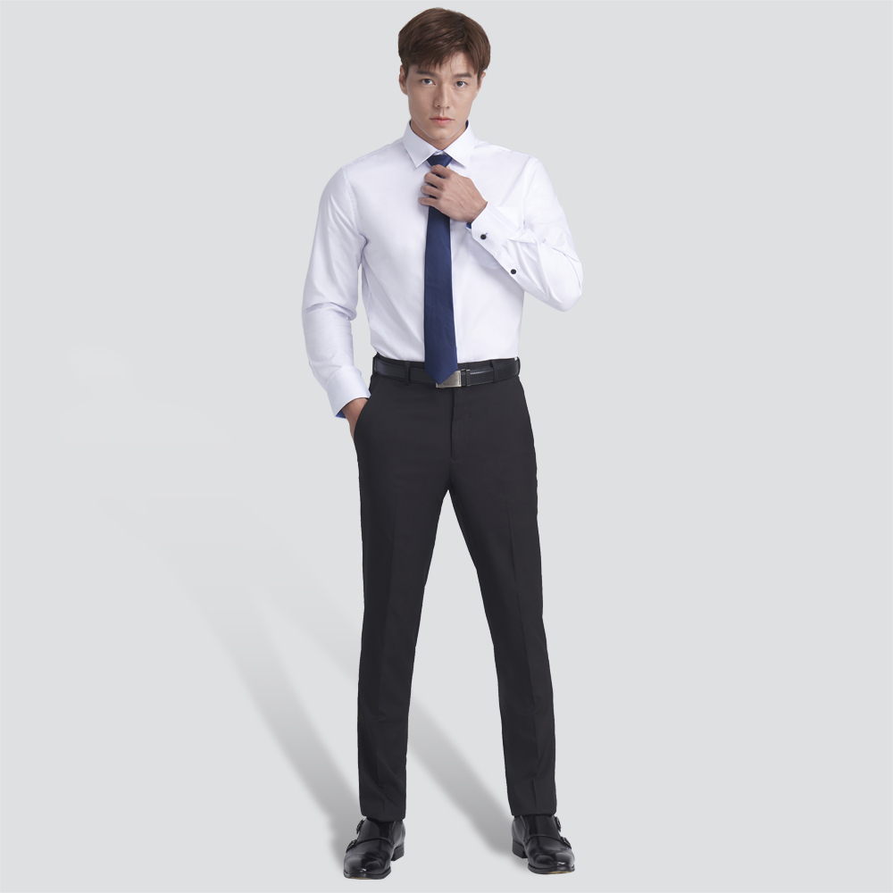 修身彈性平面西裝褲-黑