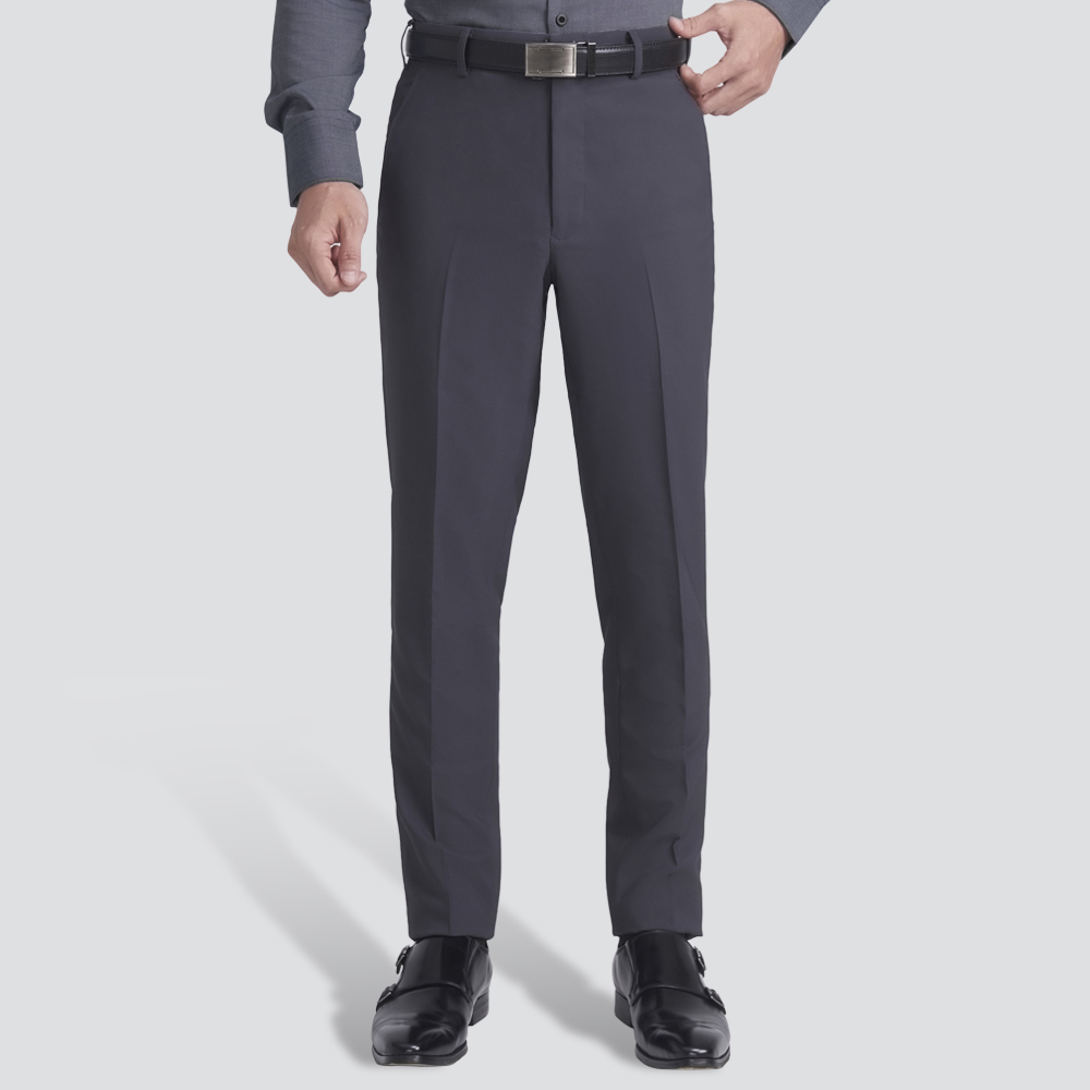 修身彈性平面西裝褲-深灰