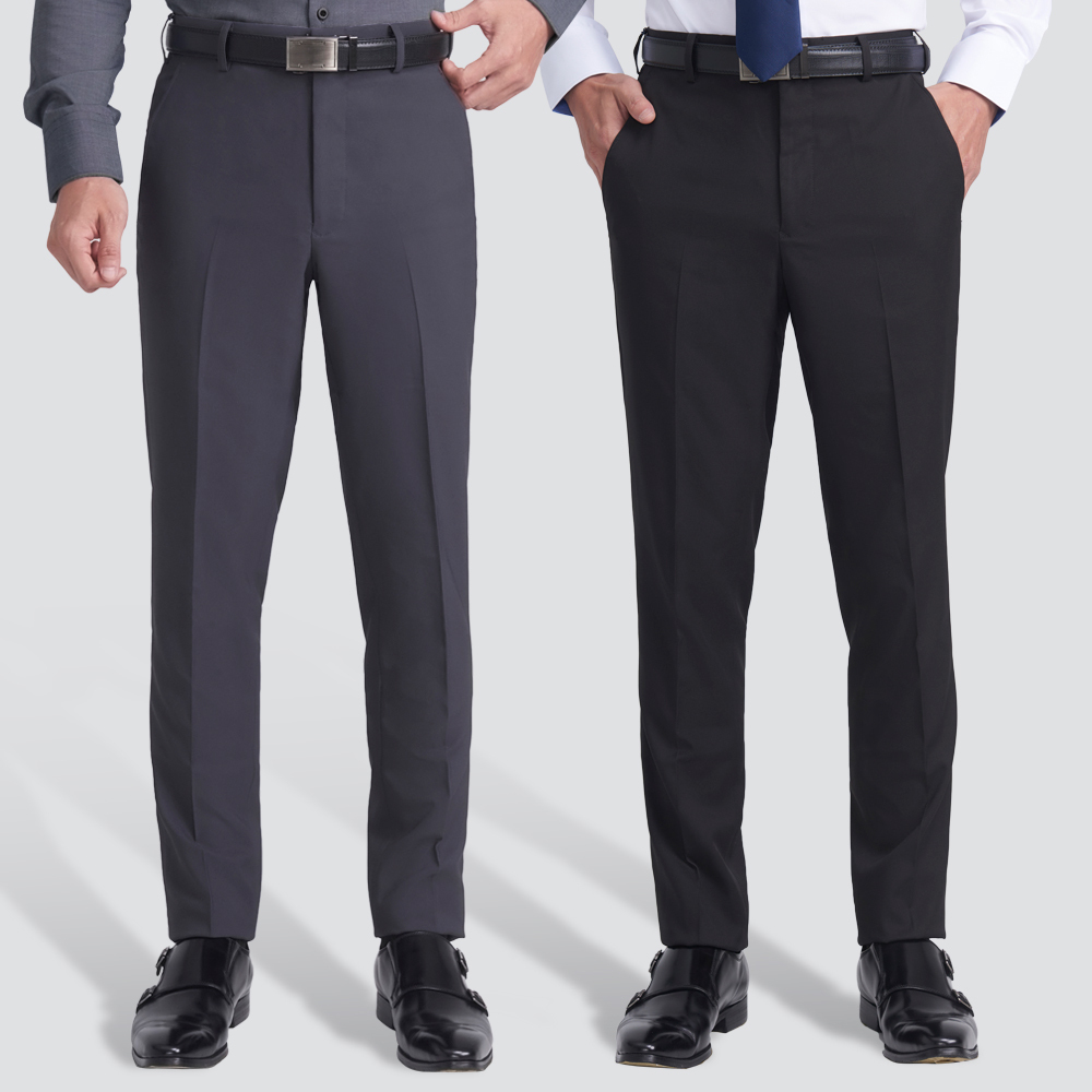 修身彈性平面西裝褲-兩色