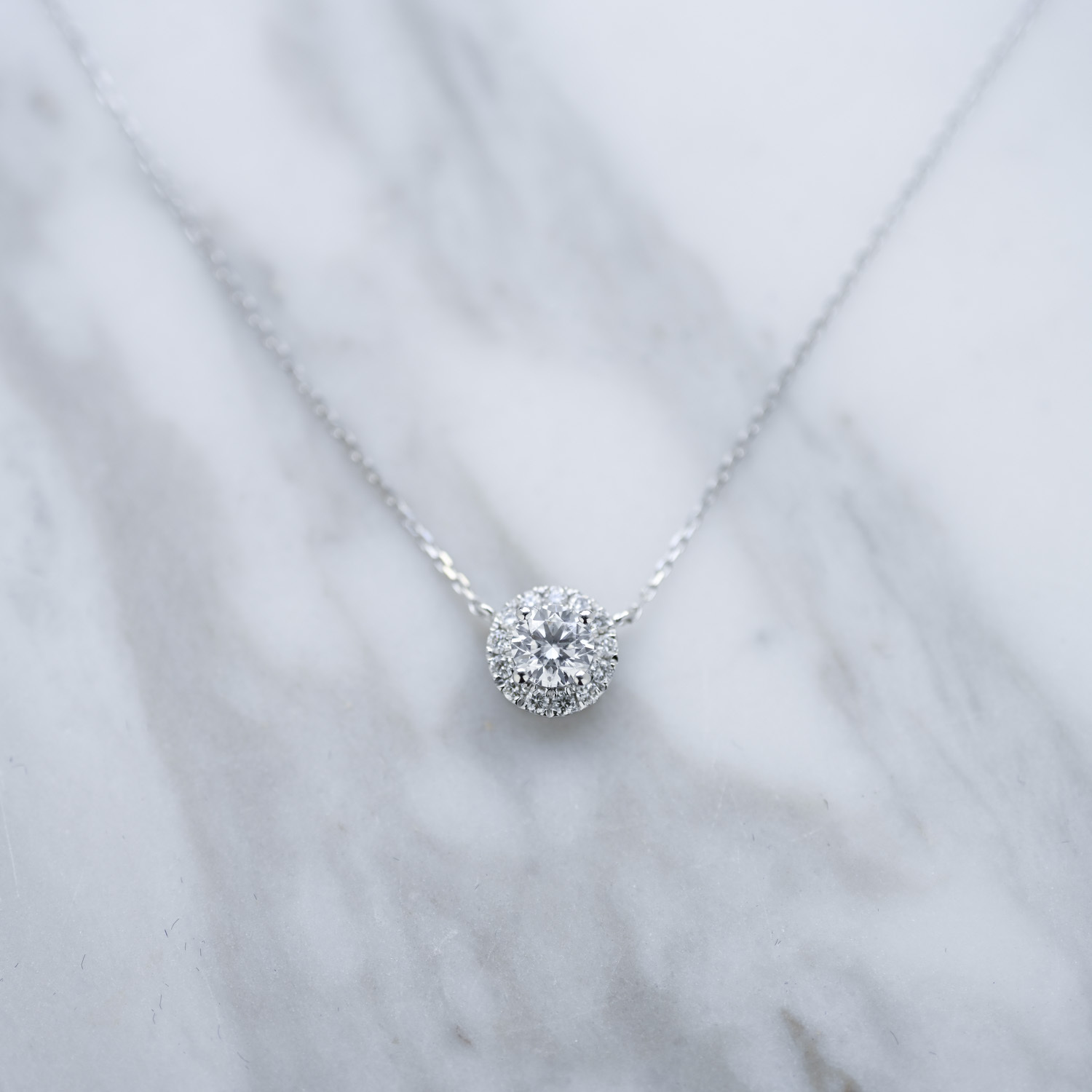 18K 0.30ct halo diamond necklace