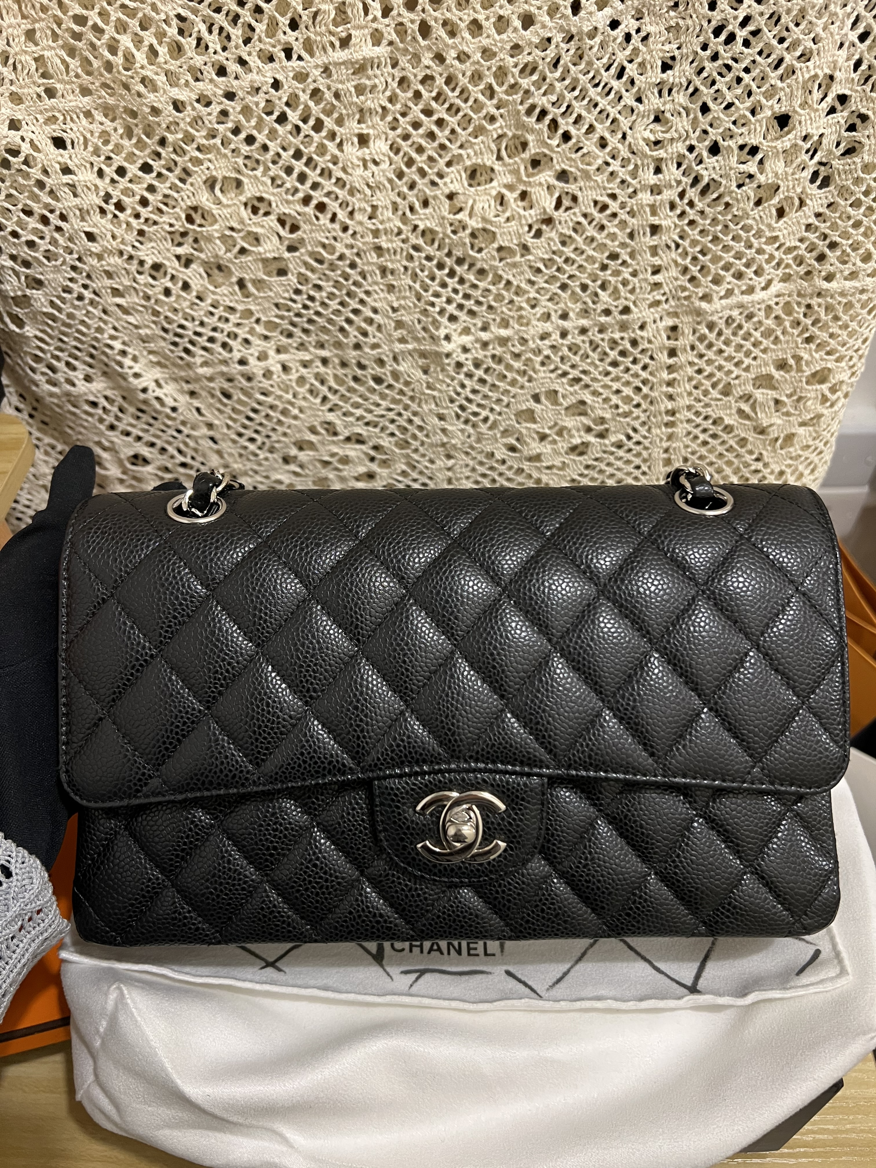 Chanel Flap Bag Medium 25cm (Black Caviar/ Silver Hardware)
