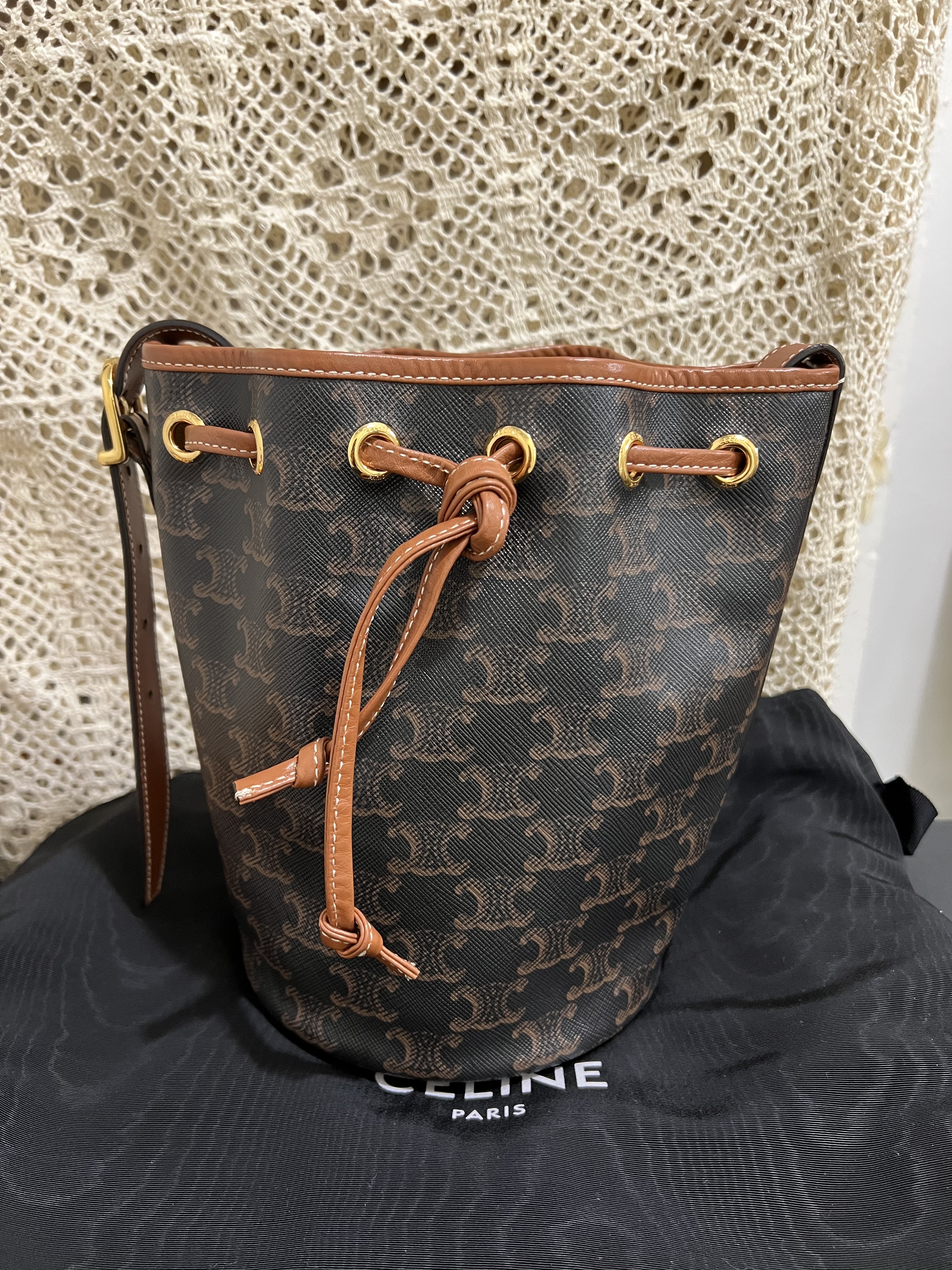 Celine drawstring bucket bag (brown monogram)