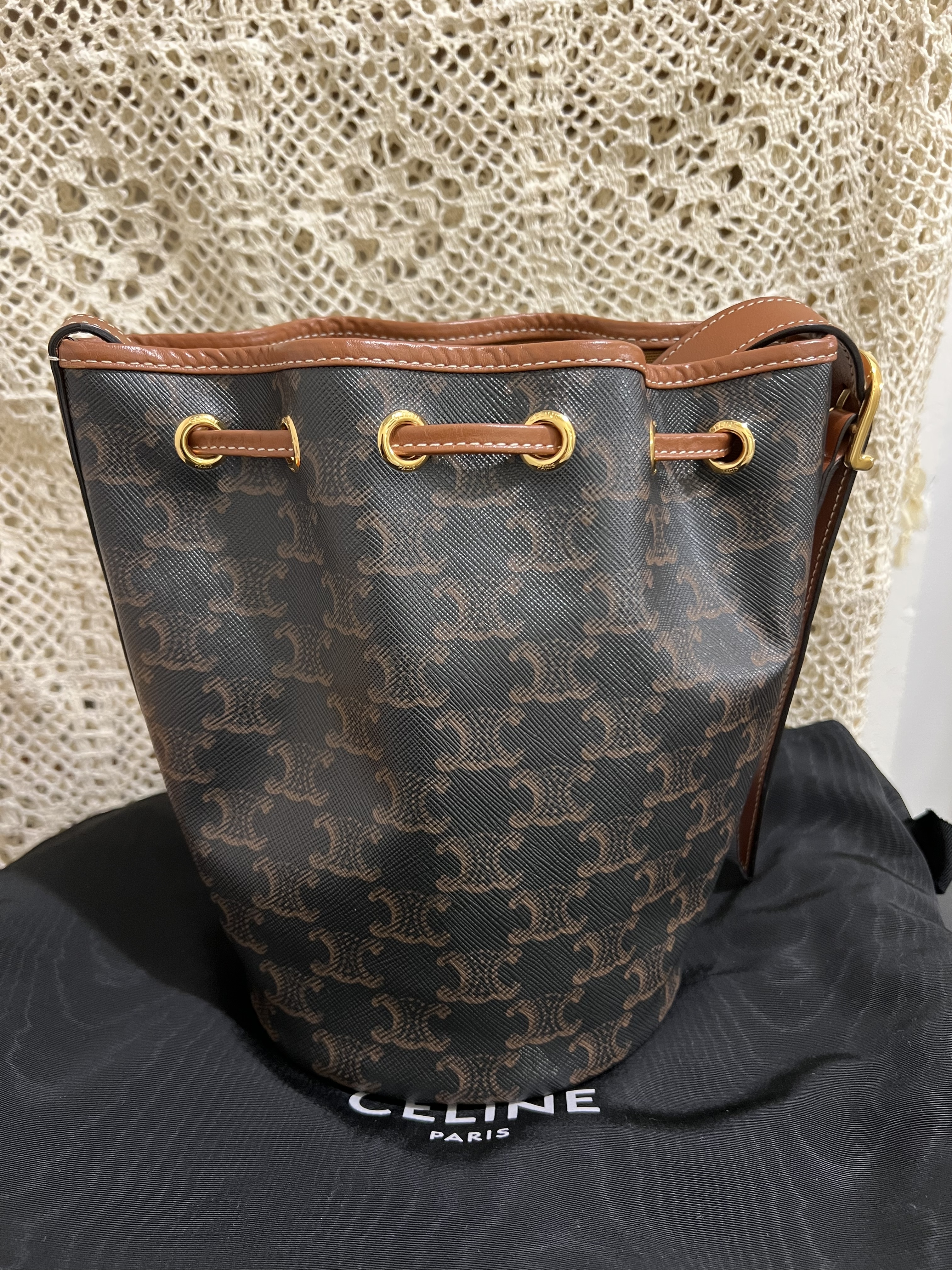 Celine drawstring bucket bag (brown monogram)