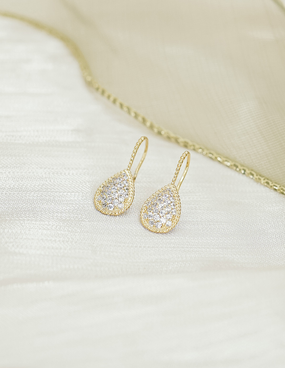 925 純銀水滴滿鑽耳環