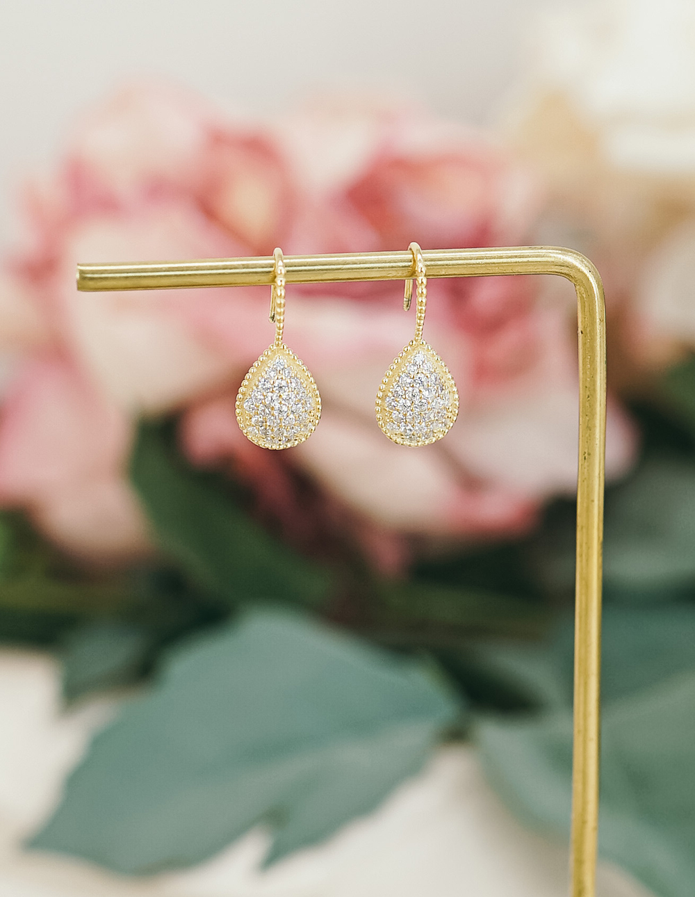 925 純銀水滴滿鑽耳環