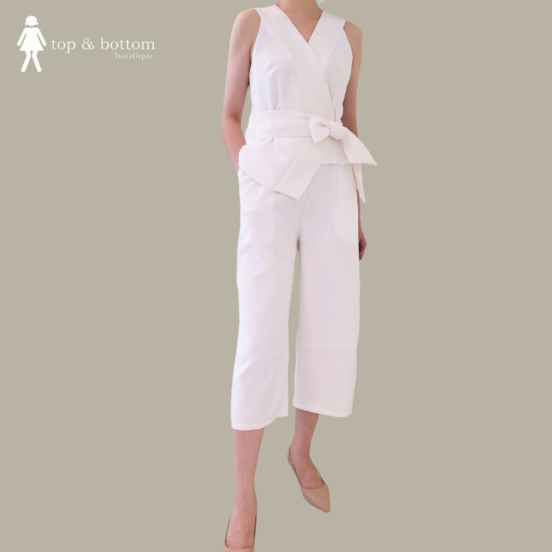 V NECK PEPLUM LONG JUMPSUIT