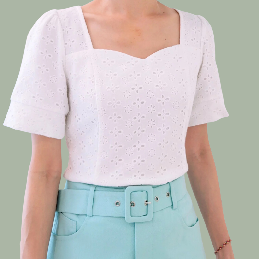 S/SLEEVE COTTON LACE BLOUSE