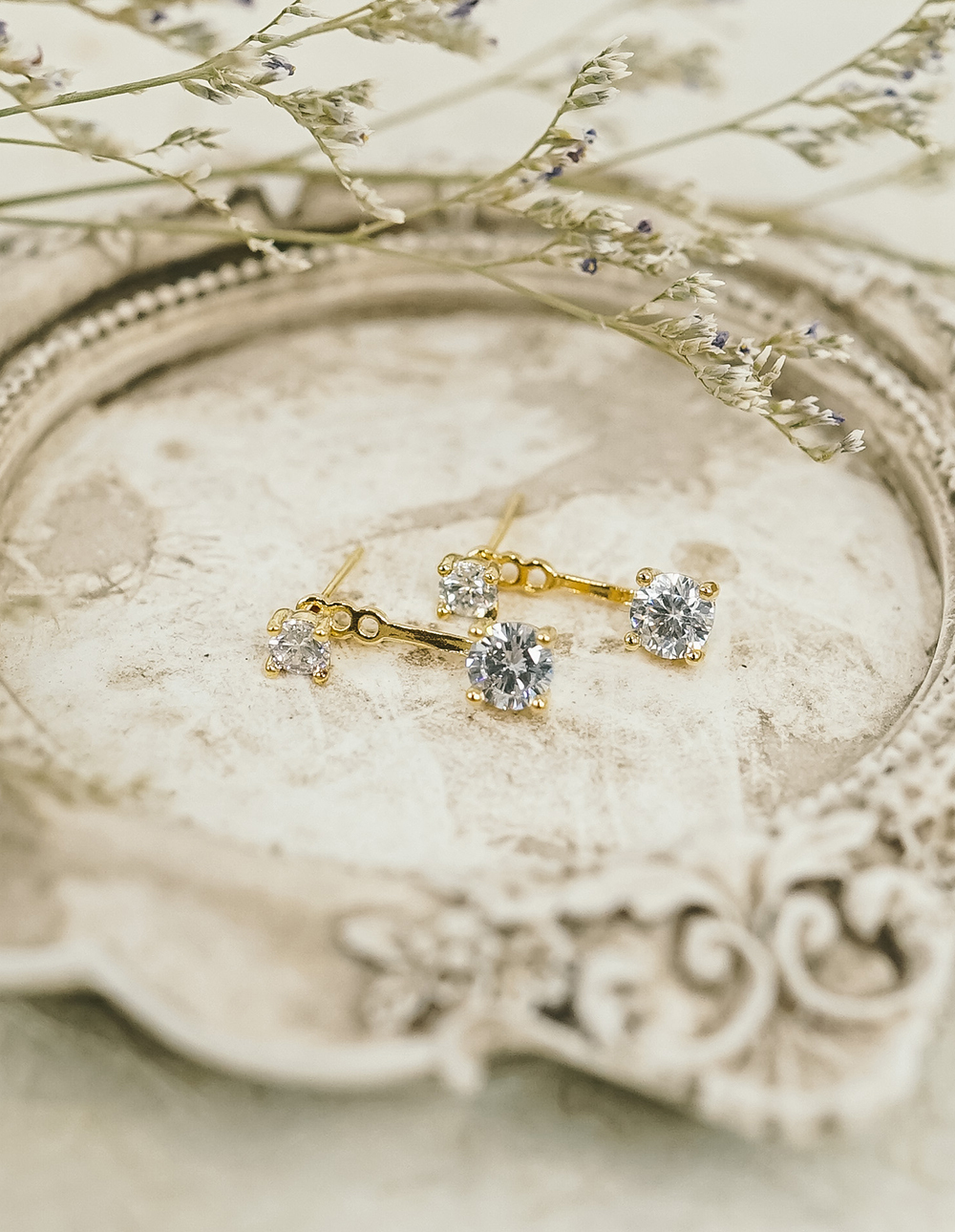 925 純銀雙鑽四爪耳環