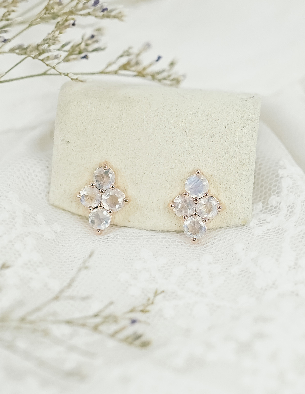 925 純銀天然石菱形排列耳環