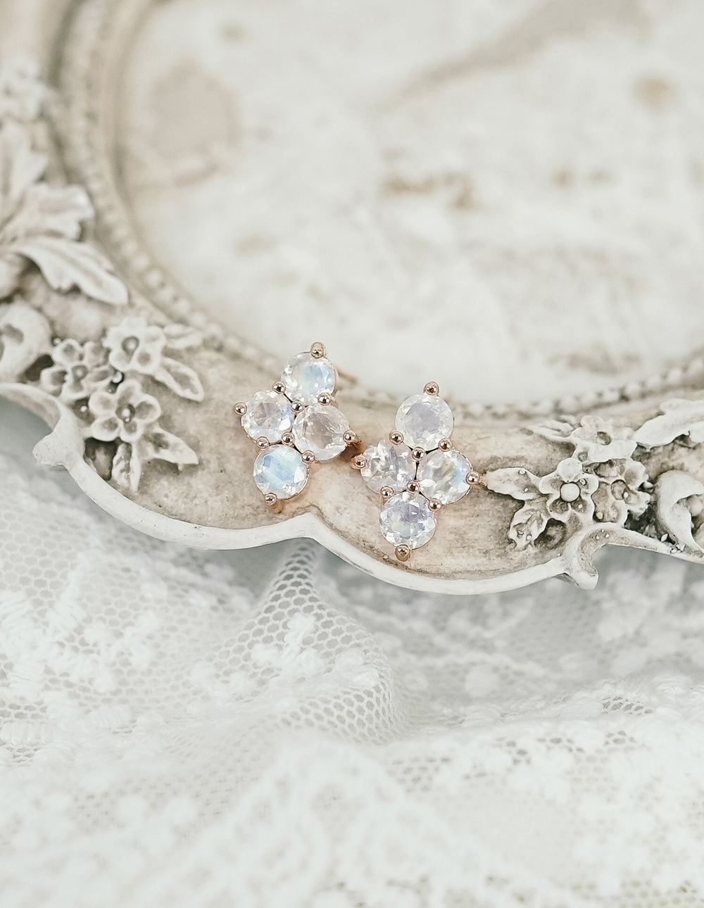 925 純銀天然石菱形排列耳環