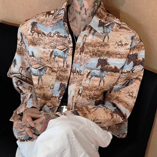 西部提花馬銜扣短款夾克