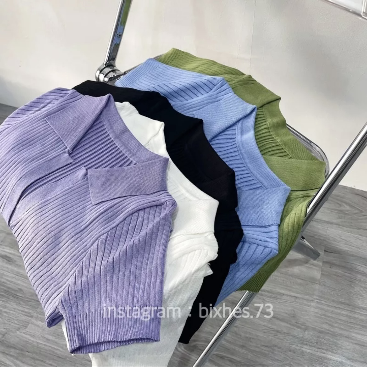 polo領針織短版上衣(A00035)