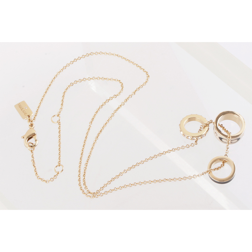 【COACH】C Logo/琺瑯/玻璃水鑽三圓環項鍊(金色/白色) CI905 GDWT