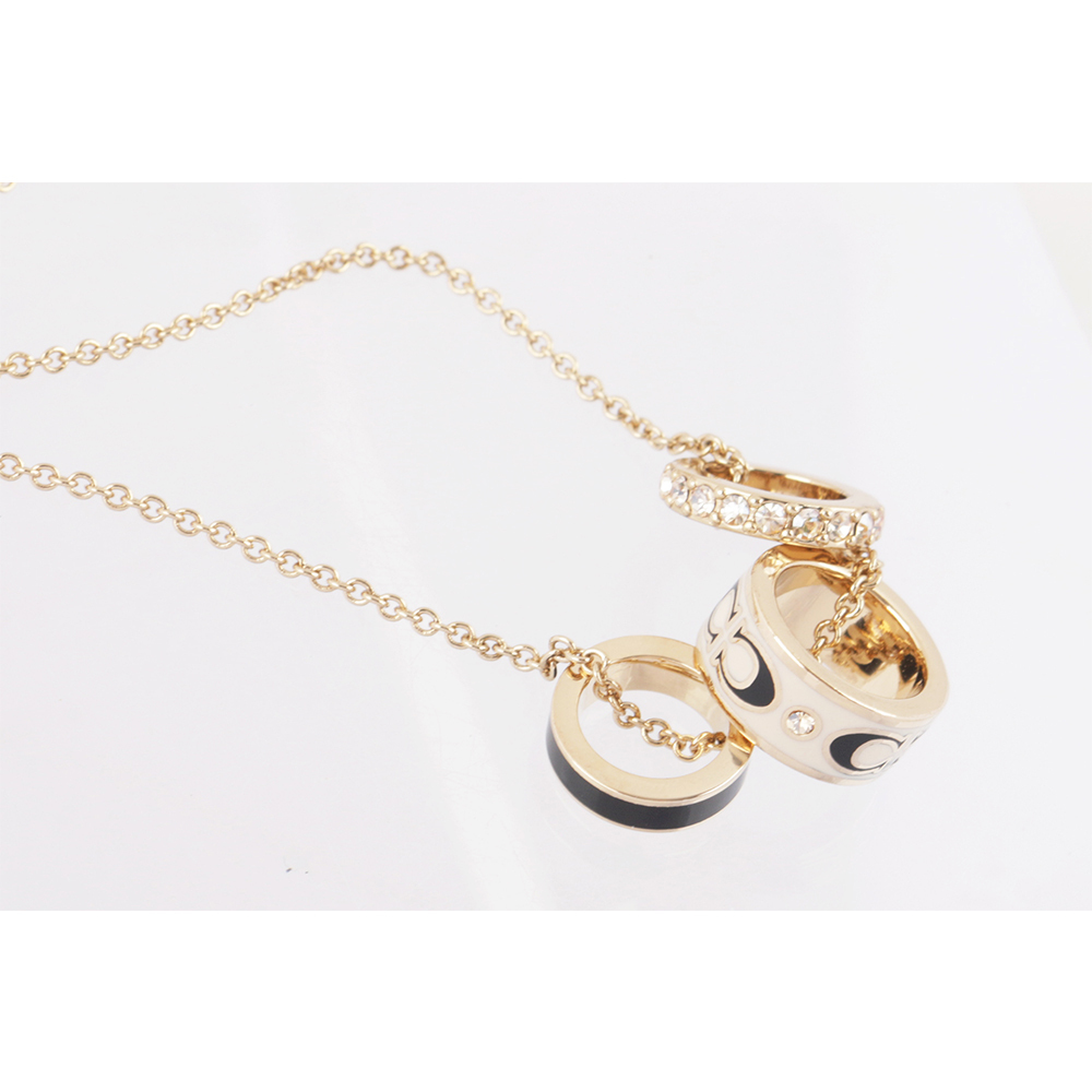 【COACH】C Logo/琺瑯/玻璃水鑽三圓環項鍊(金色/白色) CI905 GDWT