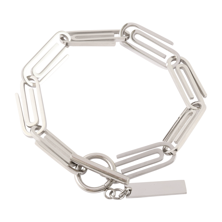 白鋼手鍊，男士手鍊 迴紋針造型；T型扣設計簡約帥氣感（3405）