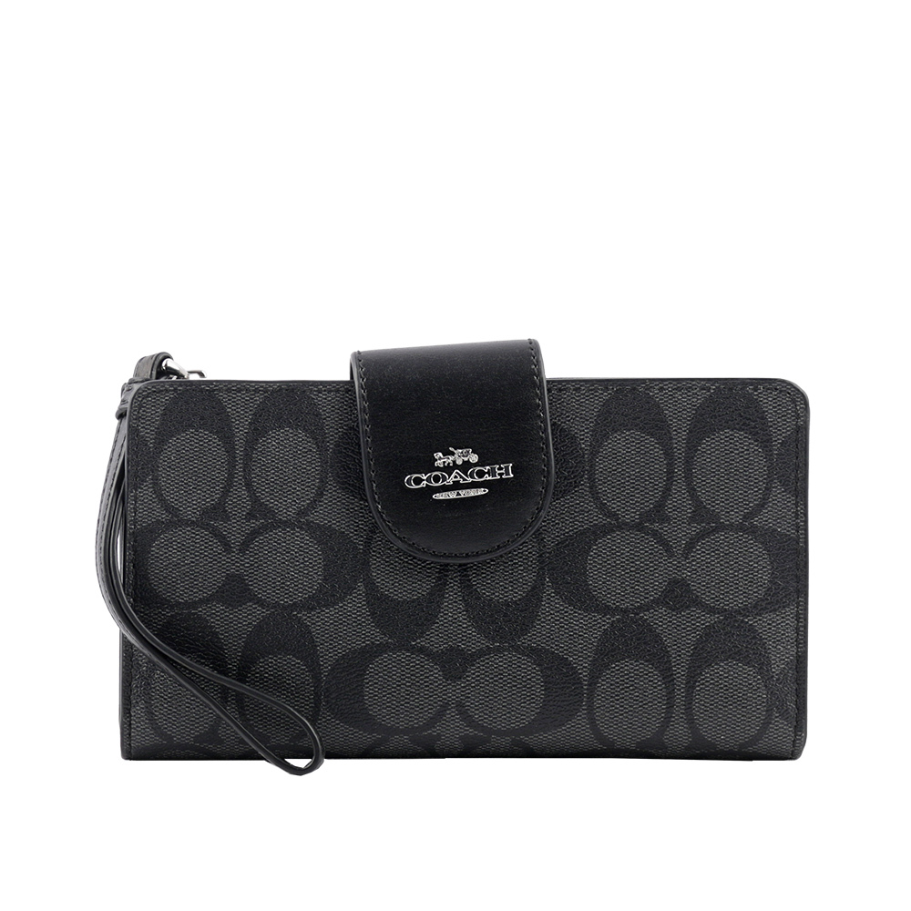 【COACH】PVC皮革馬車Logo壓釦中夾(附提把)