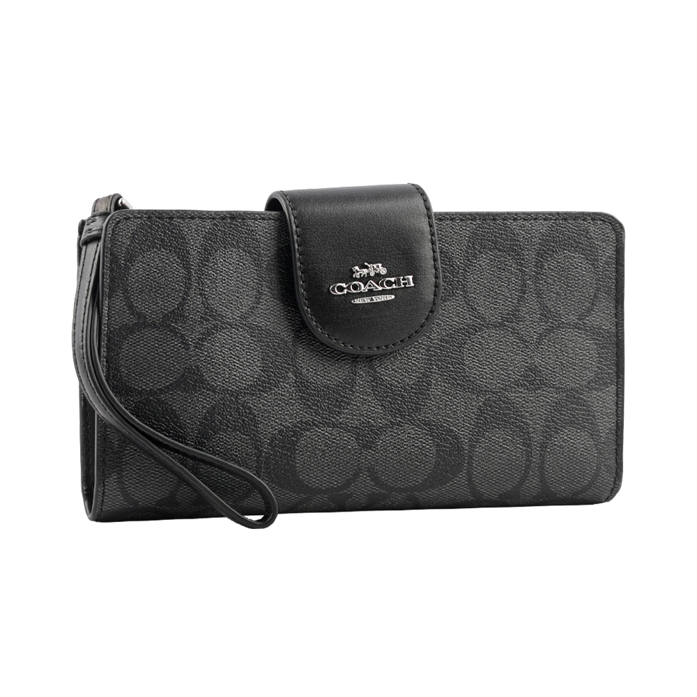 【COACH】PVC皮革馬車Logo壓釦中夾(附提把)