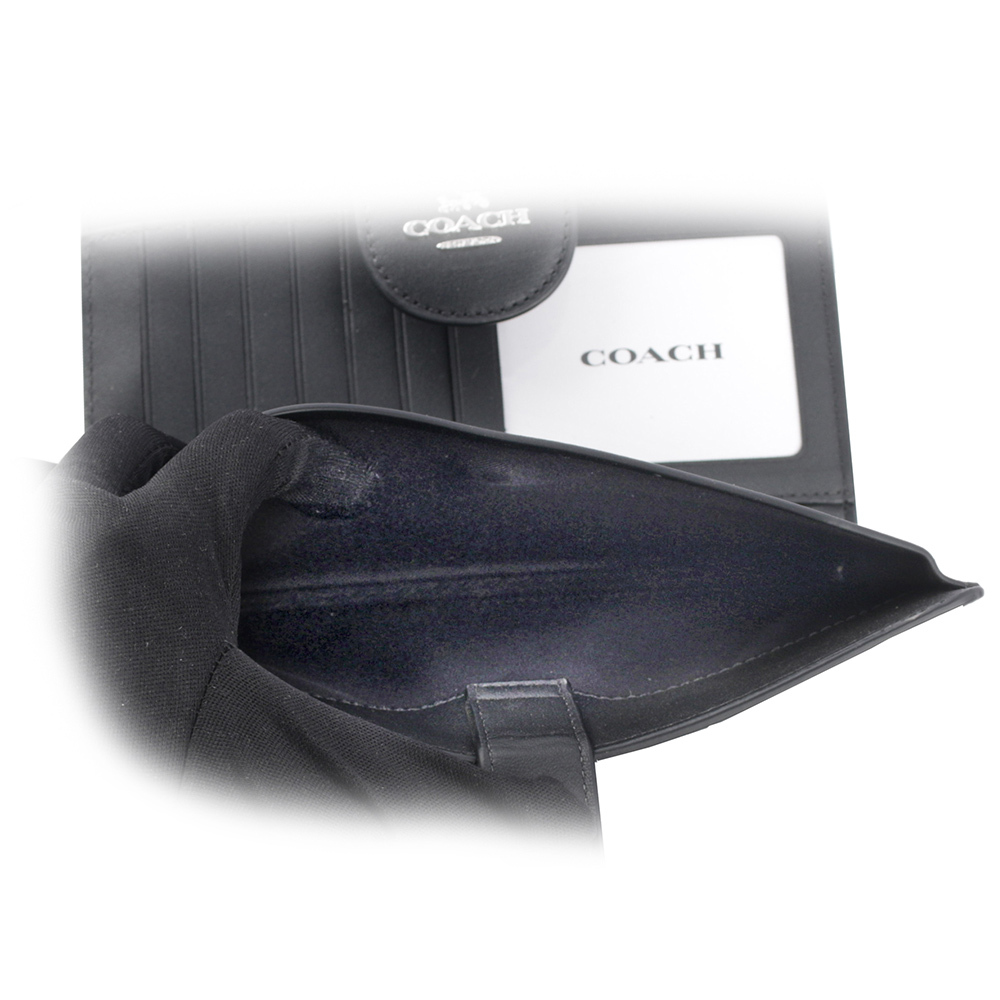 【COACH】PVC皮革馬車Logo壓釦中夾(附提把)(石墨黑) C2874 SVTSQ
