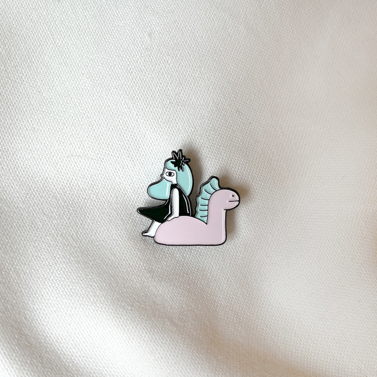 鳥控 bird cone｜金屬徽章｜星星少女與恐龍｜綠粉