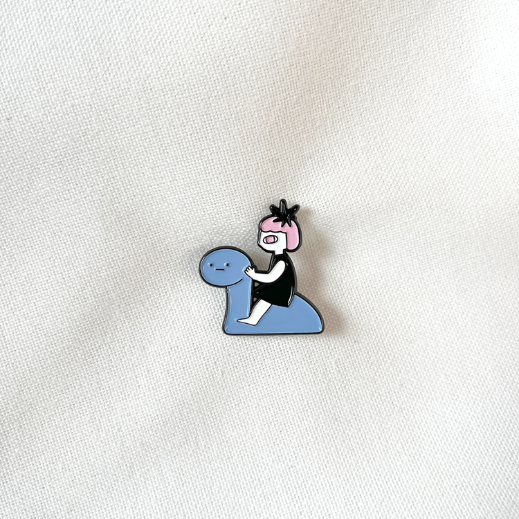 鳥控 bird cone｜金屬徽章｜星星少女與恐龍｜粉藍