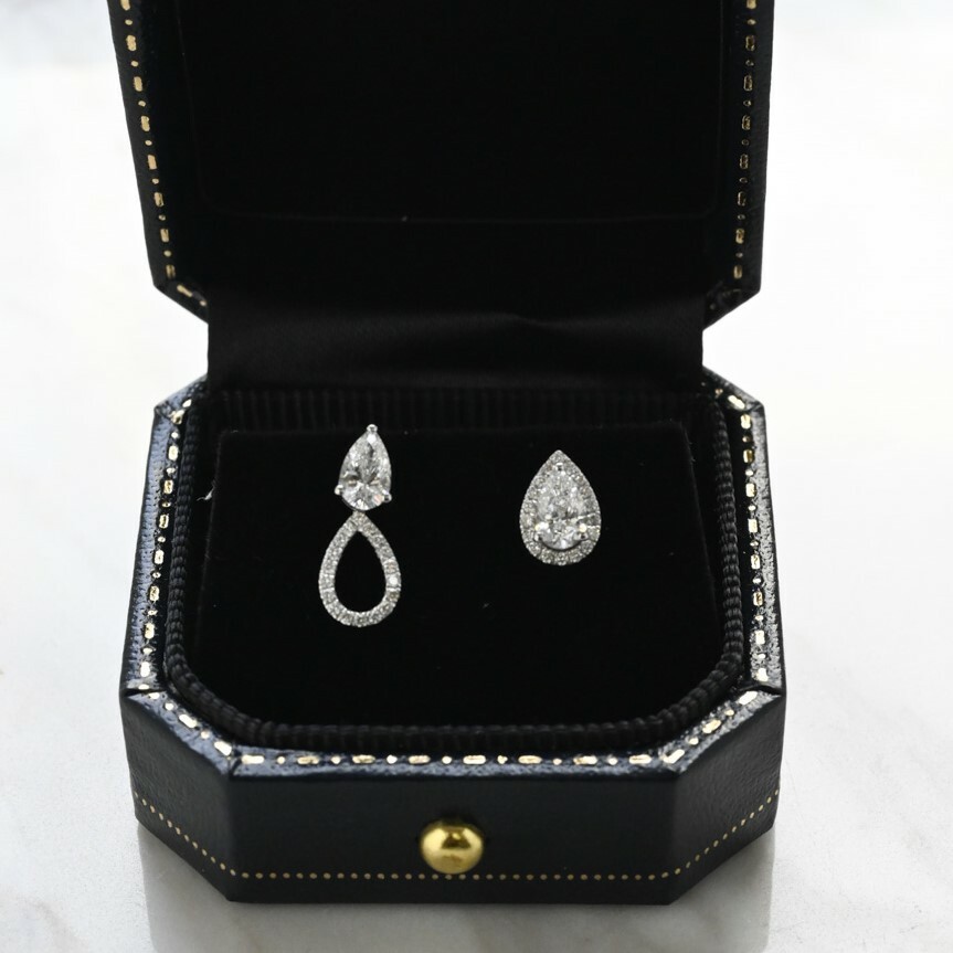 18K Three Way Pear Shape Halo Jacket Diamond Earring