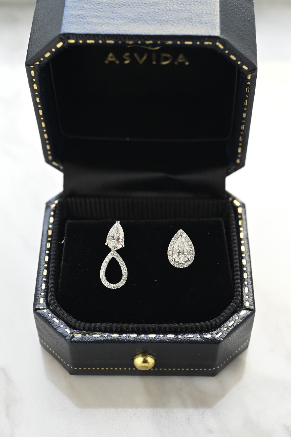 18K Three Way Pear Shape Halo Jacket Diamond Earring