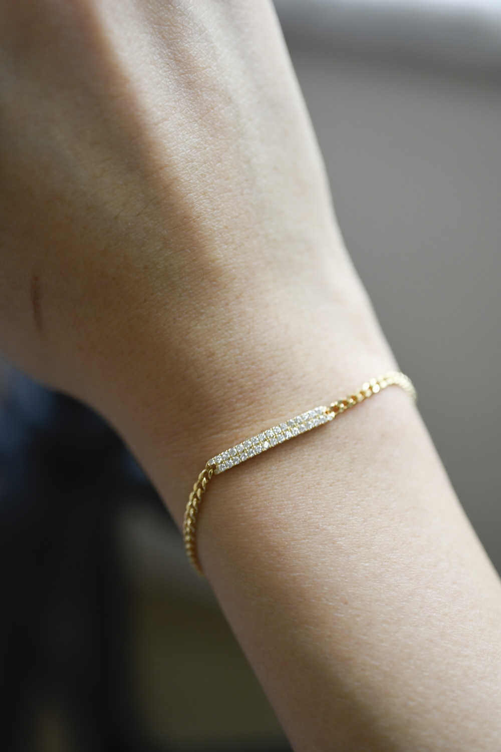 18K Full Diamond Bar Cuban Chain Bracelet