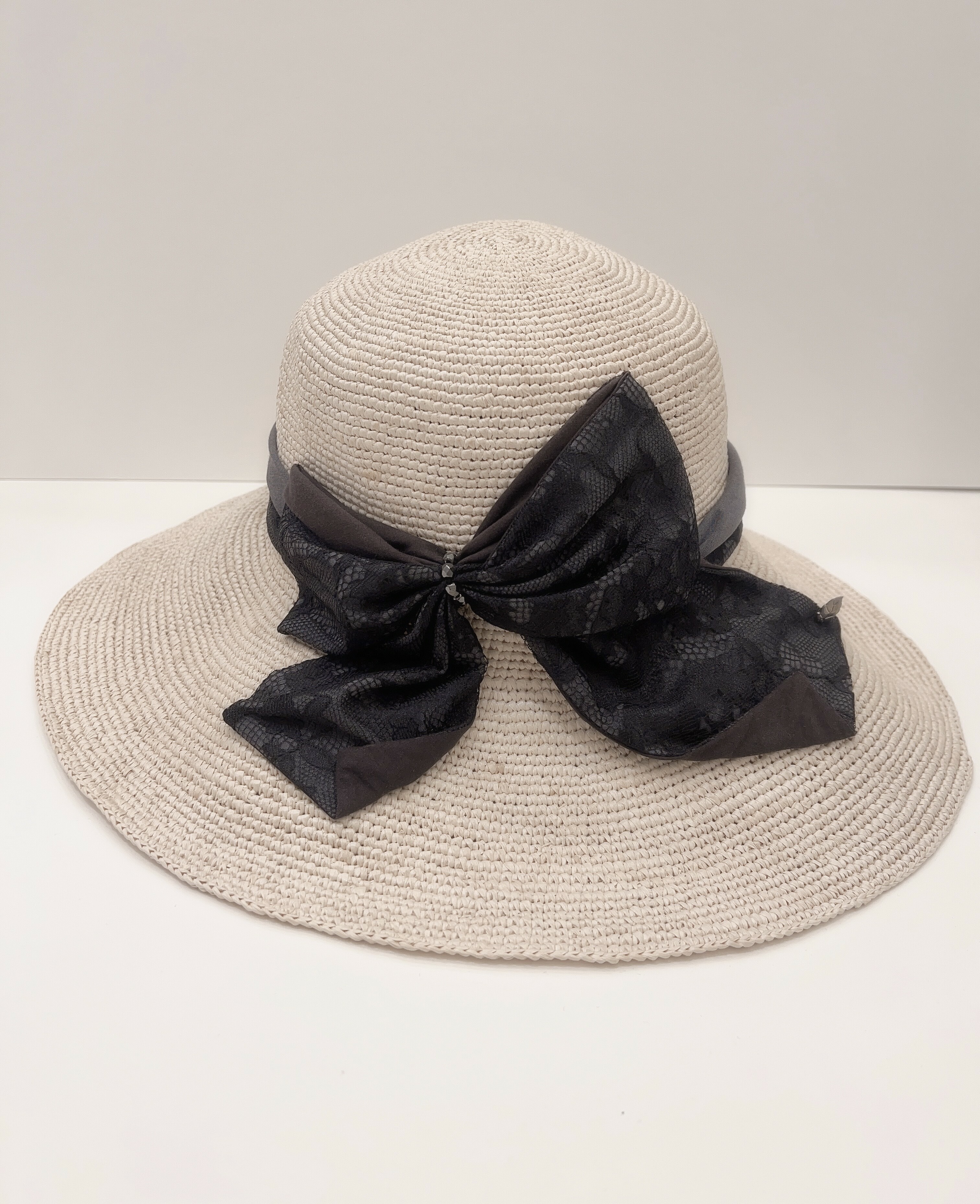 Lace蝴蝶結草編帽