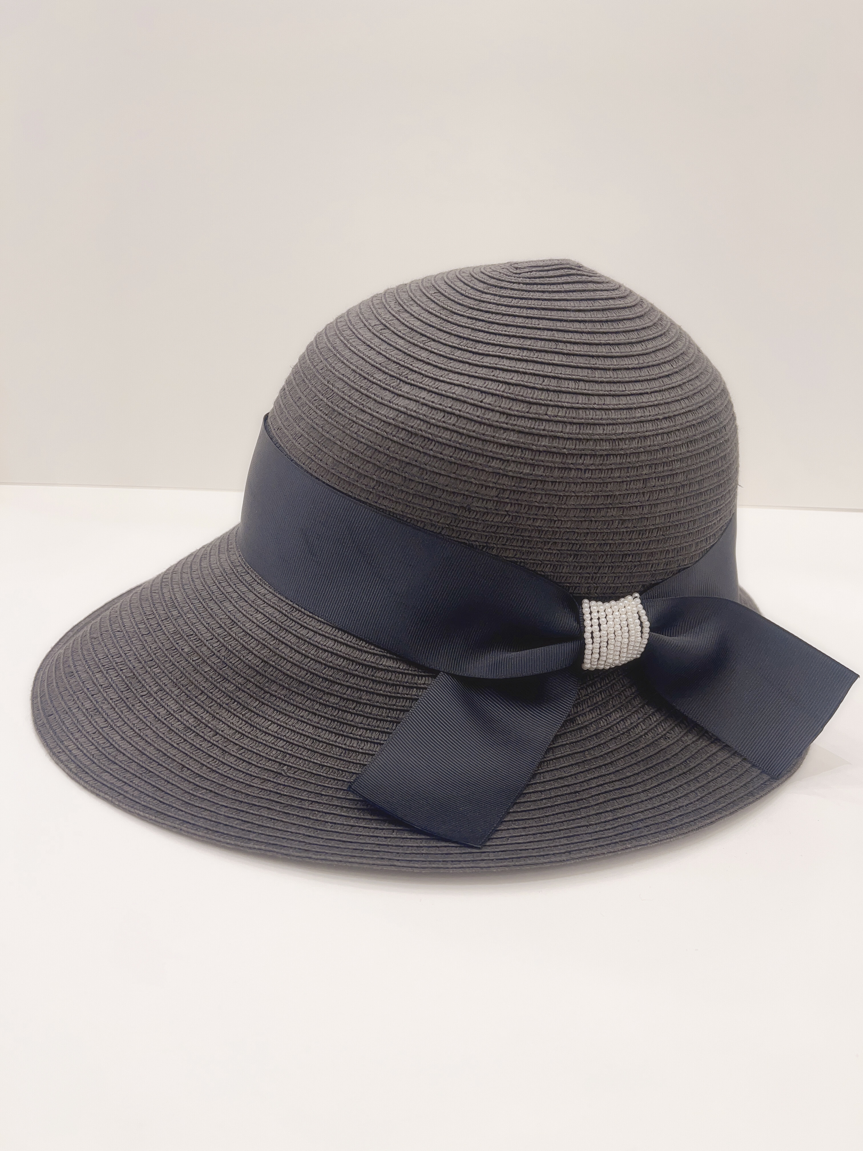 緞帶珍珠蝴蝶結草編帽