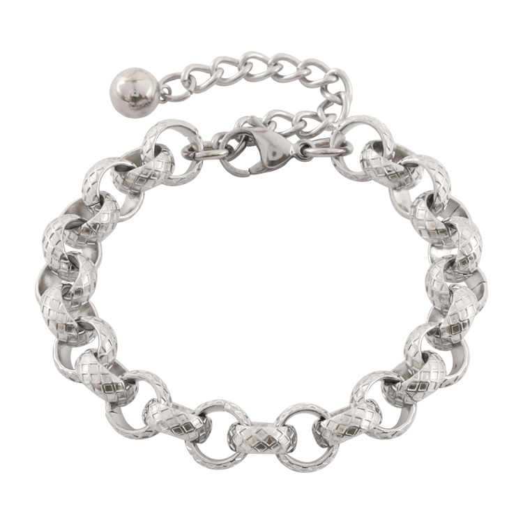 白鋼手鍊，男士手鍊 格紋圓環相扣設計；簡約不凡的氣勢（3409）