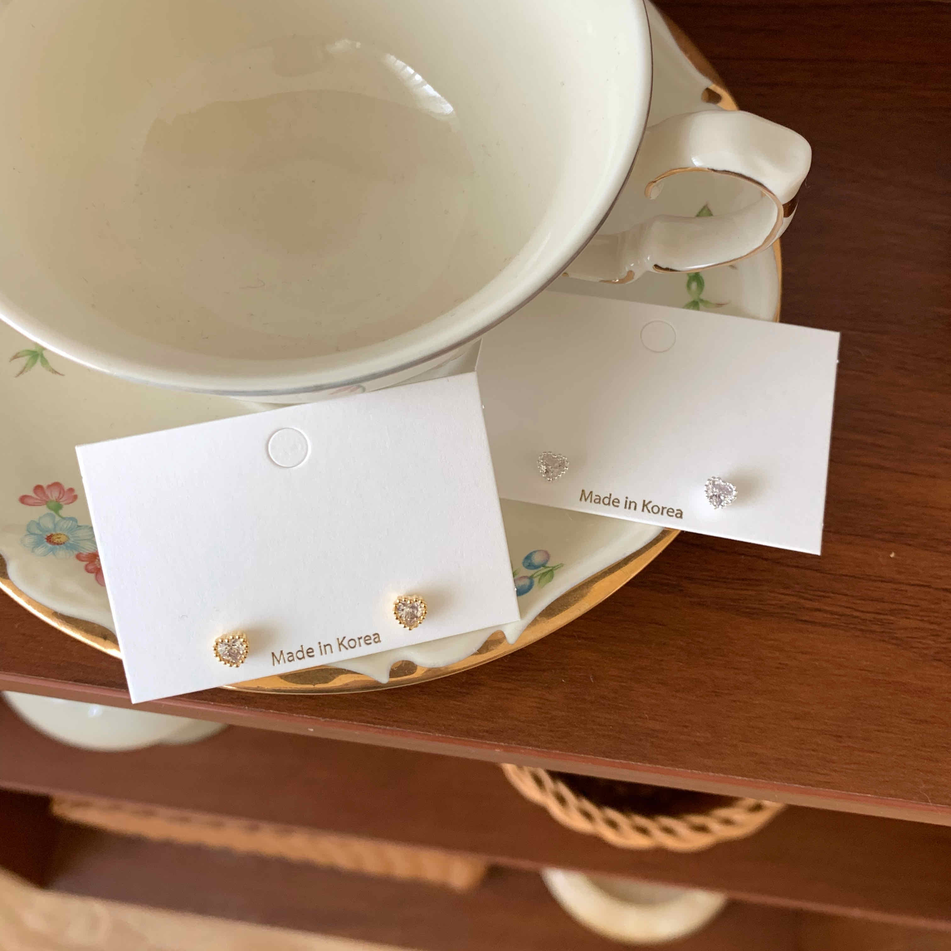 🇰🇷925 silver 愛心鑽耳環｜2 color