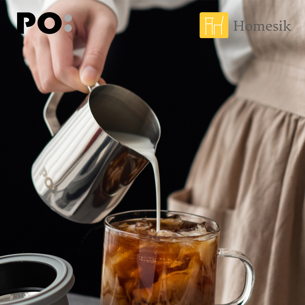 不銹鋼咖啡拉花杯 連刻度量杯 350ml (銀色鏡面) PO:161 拉花壺 手沖杯 