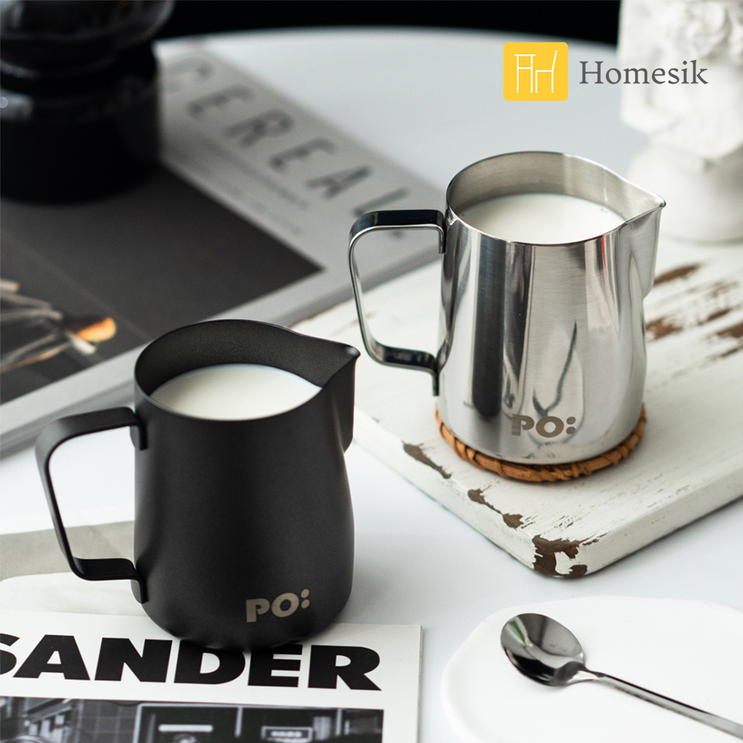 不銹鋼咖啡拉花杯 連刻度量杯 350ml (銀色鏡面) PO:161 拉花壺 手沖杯 