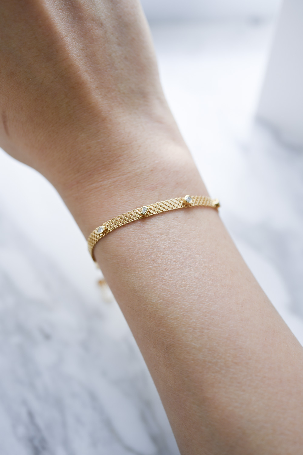 18K Mixed Cut Diamond Tank Bracelet