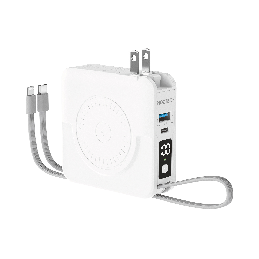 【MOZTECH】萬能充Pro 多功能五合一 行動電源- (黑/白/水泥灰/燕麥/櫻花粉)外出旅行一台搞定