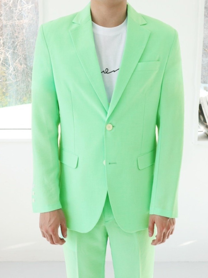 薄荷色單層雙扣西裝外套