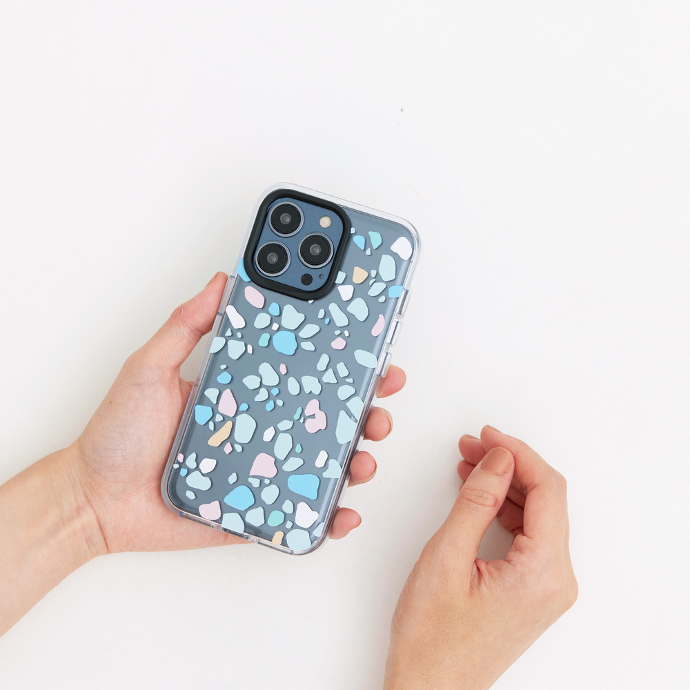 Clear iPhone/Old Mosaic Tile/Pink&Blue